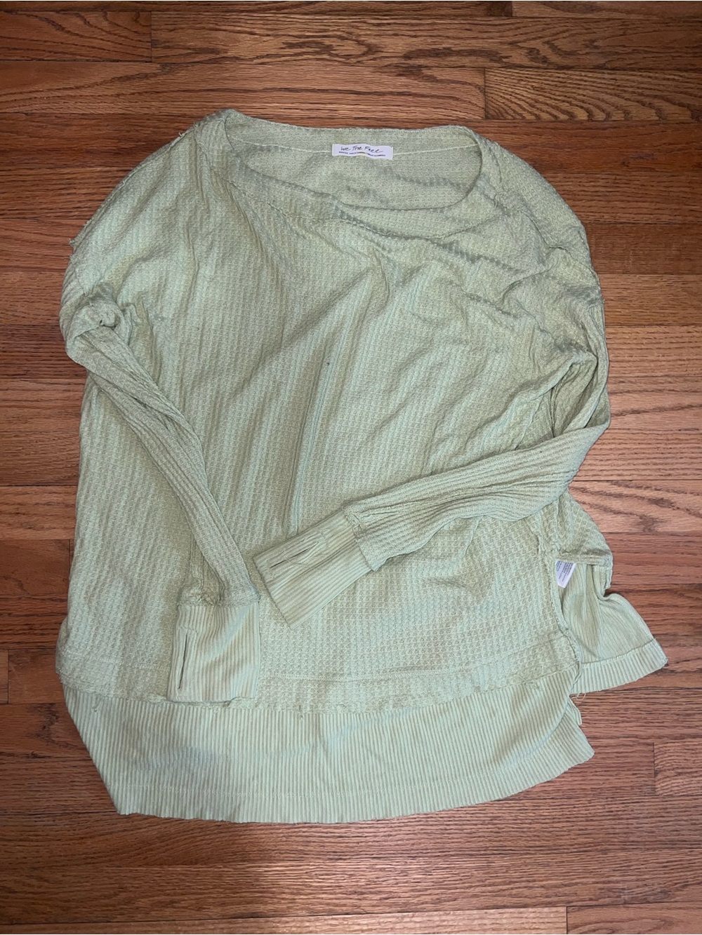 We The Free Sage Green Waffle-Knit Long Sleeve Top